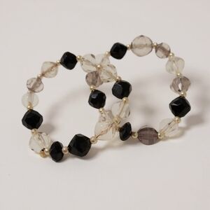 Black and Clear Beaded Stretch Slipon Bracelet